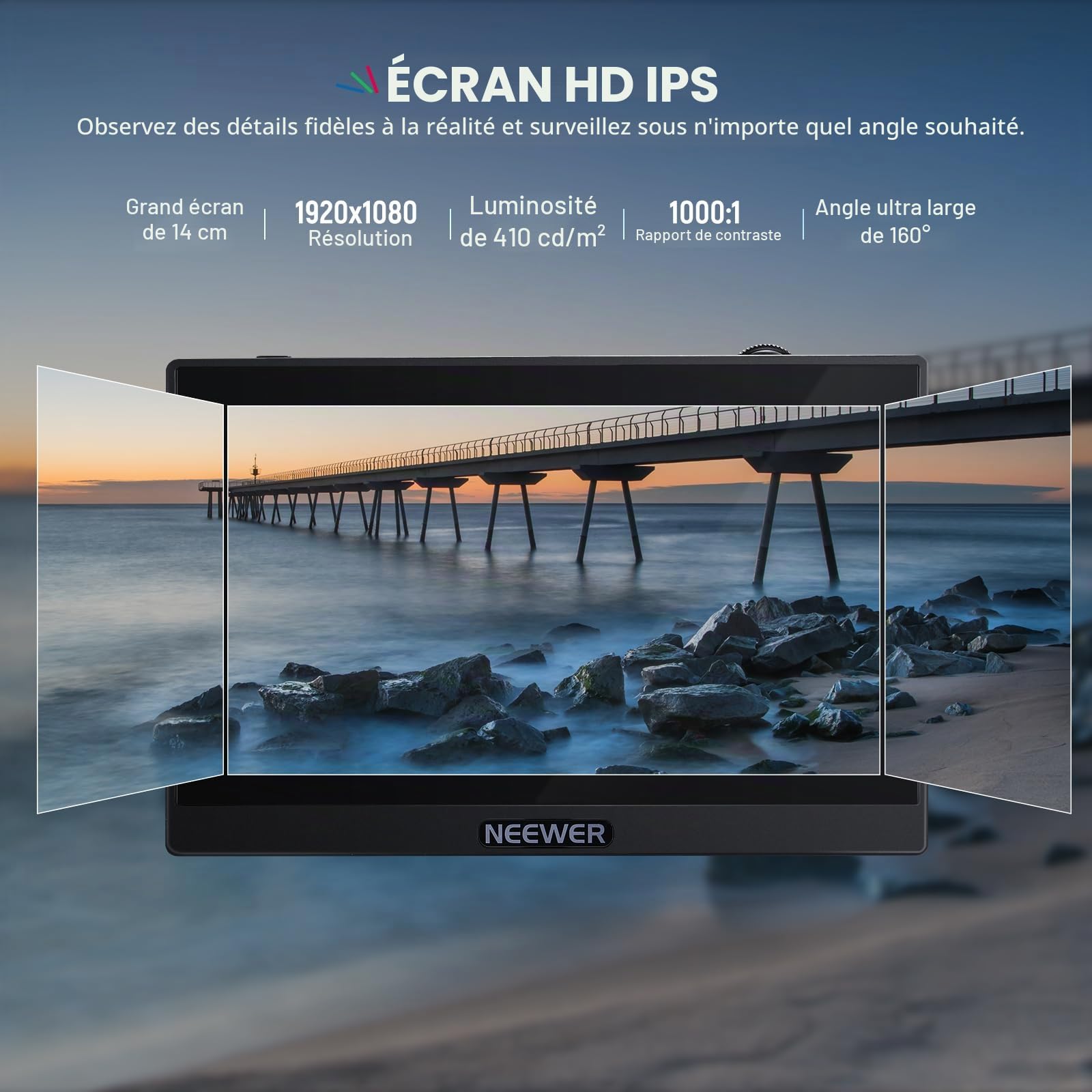 NEEWER F500 Moniteur Champ de Caméra 5.5" Écran Tactile HDR LUT 3D Forme d'onde Portée Vectorielle Full HD 1920x1080 IPS 4K HDMI Boucle Entrée/Sortie DSLR Vidéo Peaking Focus Assist Batterie