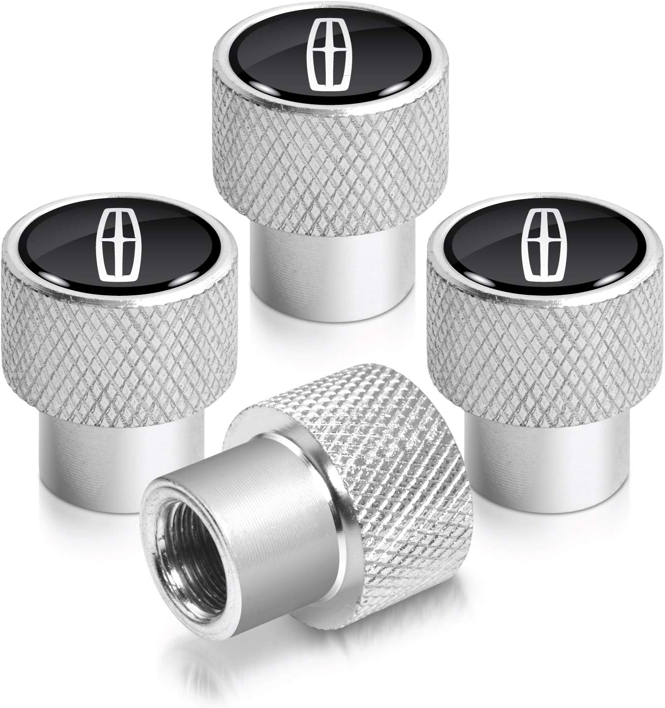 iPick Image for Lincoln Logo in White on Silver Easy-Grip Aluminum Tire Valve Stem Caps