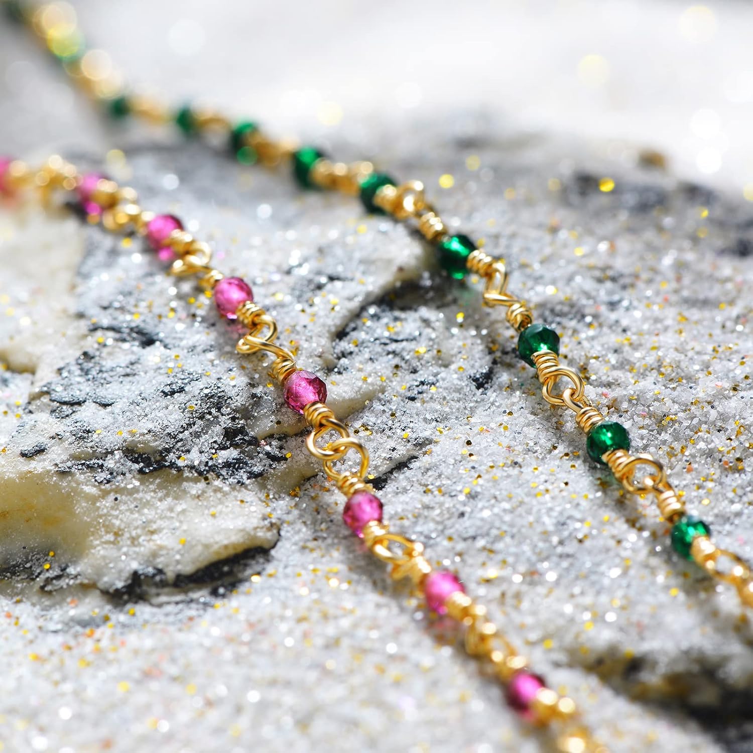 MTMY Beaded Necklaces for Women 14K Gold Plated Dainty Colorful Green/Rose Beaded Pearl Choker Necklace Delicate Boho Choker Necklace Jewelry Gift - Image 5