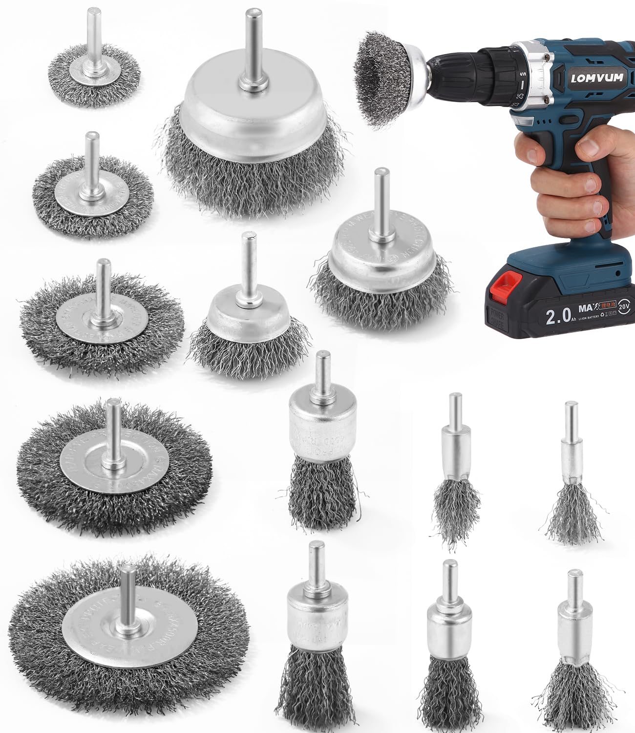 14 Piezas Cepillo Alambre Taladro,Vástago Redondo Cepillo para Taladro 6 mm Metalico Limpieza,Cepillos Metálicos en Acero Decapante Madera y Metal,Profesionales para Pulir y Lijar