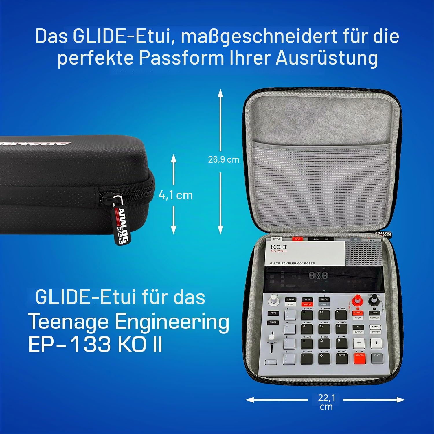 GLIDE Case für The Teenage Engineering EP–133 KO II, Schutzhülle (Hochwertiger Transportkoffer, EVA-Außenmaterial, elegante Optik, hochwertiger Reißverschluss, Abmessungen: 27 x 22 x 4 cm)