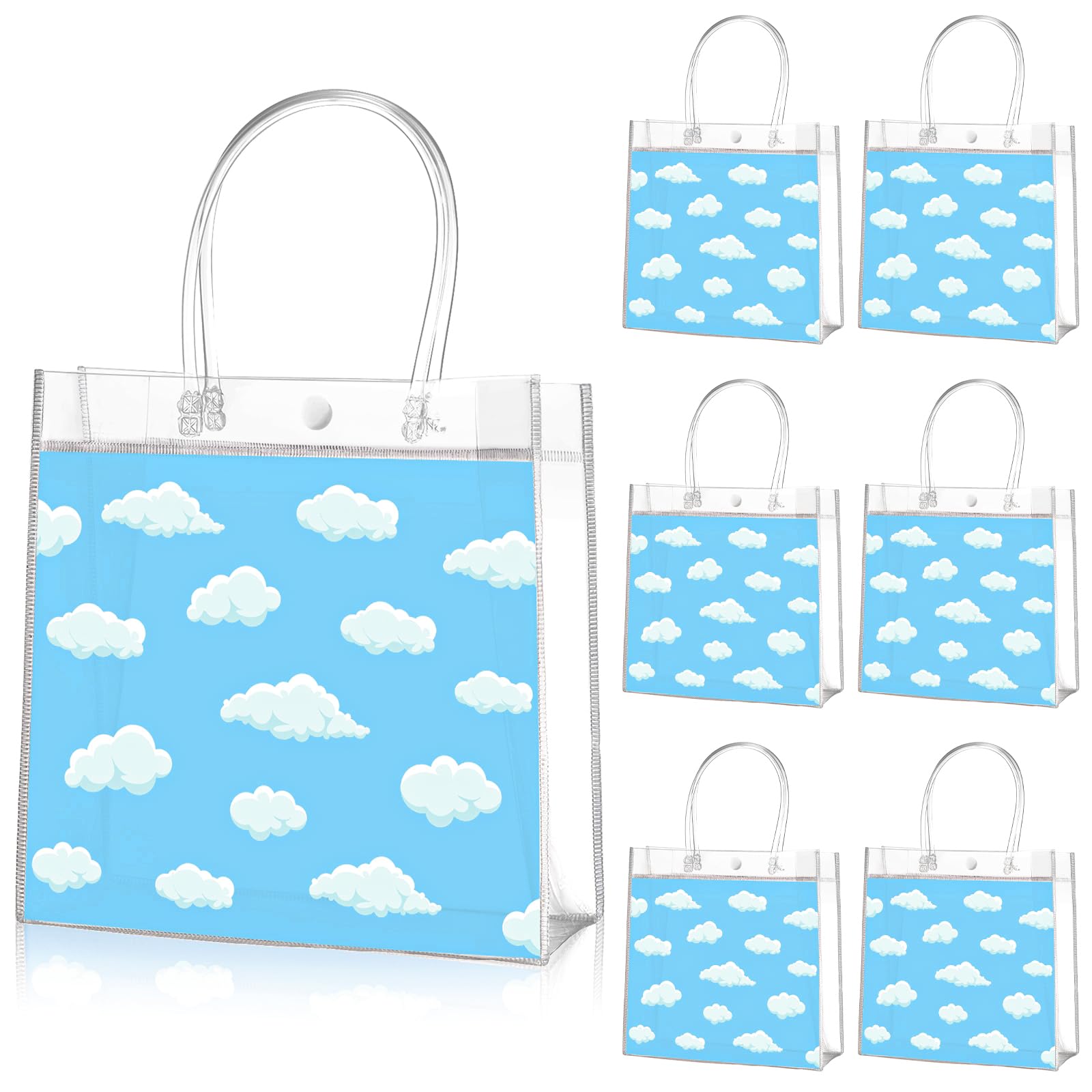 Aliceset 20Pcs Story Party Favor Bag Blue Cloud Clear Candy Bag with Handle