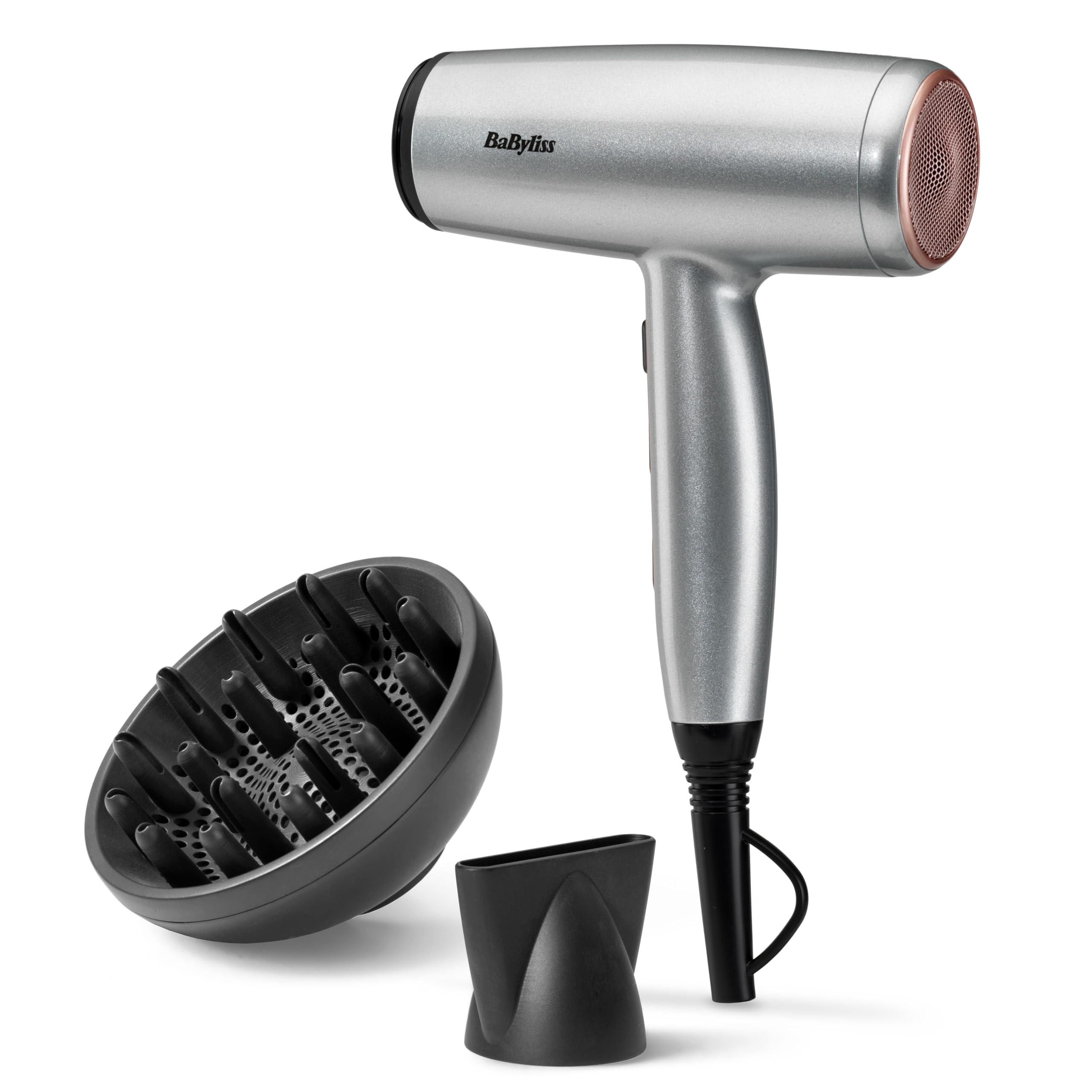 BaByliss Cosmos Compact-Lightweight Hair Dryer - 2100W Powerful Sleek Blow Dryer, Ionic Frizz-Free Conditioning, 3 Heat & 2 Speed Settings, Silver, D580DU