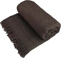 Decolab Manta para Sofá em Algodão com Franjas Artesanais | Cobertor Decorativo para Sofa, Poltrona e Cama | Estilo Boho Chic (Marrom)