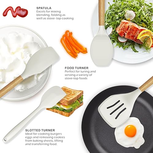 Miniatura 3 de oannao Silicone Cooking Utensils Set - 446°F Heat Resistant Silicone Kitchen Utensils for Cooking,Kitchen Utensil Spatula Set w Wooden Handles for