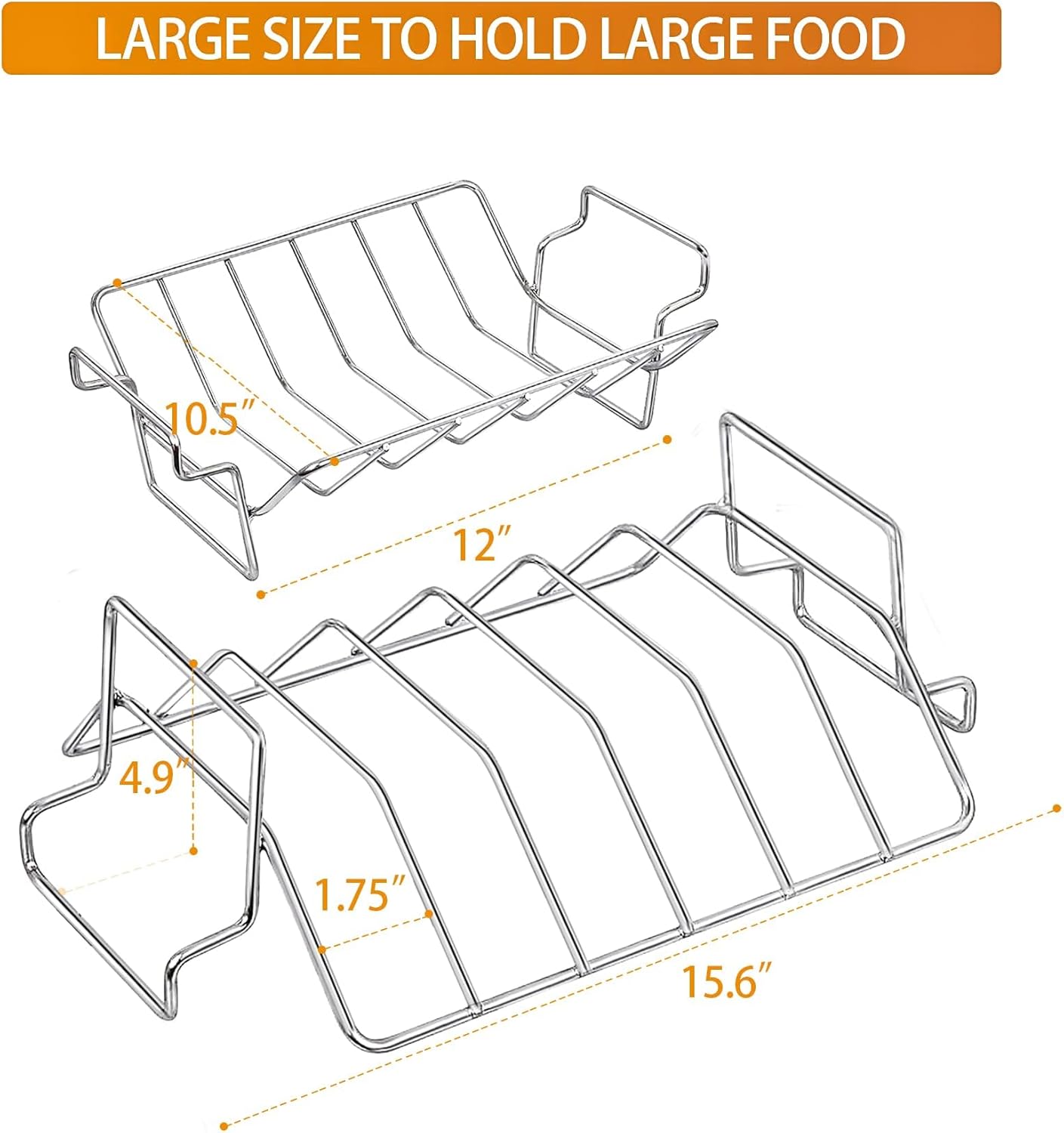 Burly grill Rib Rack for Big Green Egg, Stainless Steel BBQ Rib Racks for Grilling and Smoking Dual-Purpose Turkey Roaster Rack for Pit Boss, BGE and Kamado Joe, Holds Up to 6 Racks of Ribs