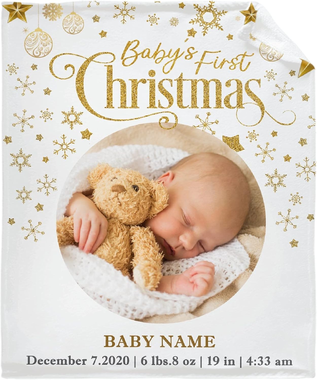 Custom Blanket Personalized Blanket Kids First Chritmas Photos and Name for Gift for Birthday, Christmas, Customized Kids Name Blankets for Infants Newborns S 50"x40" for Kids