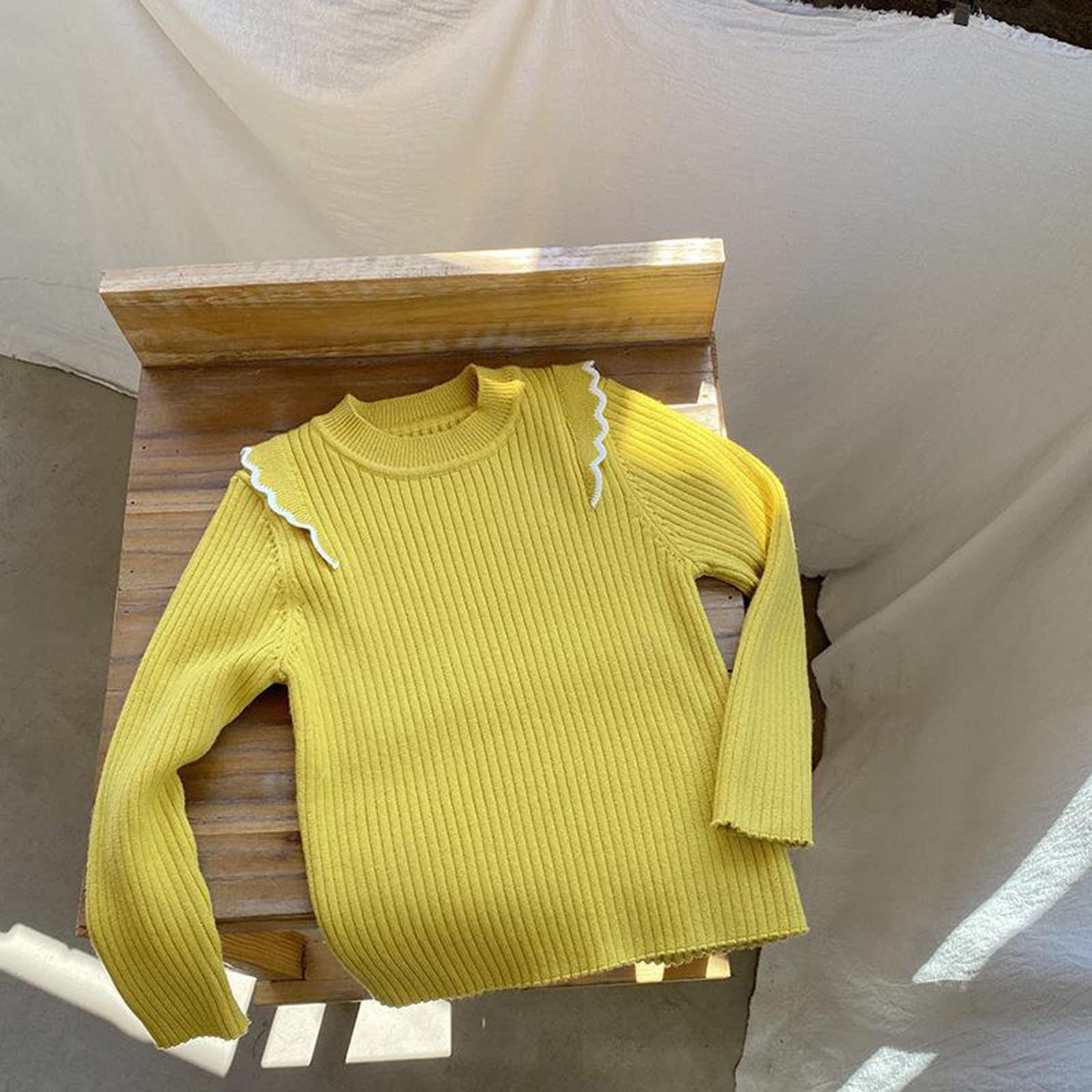 RNTOP Kids Toddler Sweaters Baby Girls Knit Sweater Ribbed Crewneck Tops Long Sleeve Pullover Warm (Yellow, 6-7 Years)