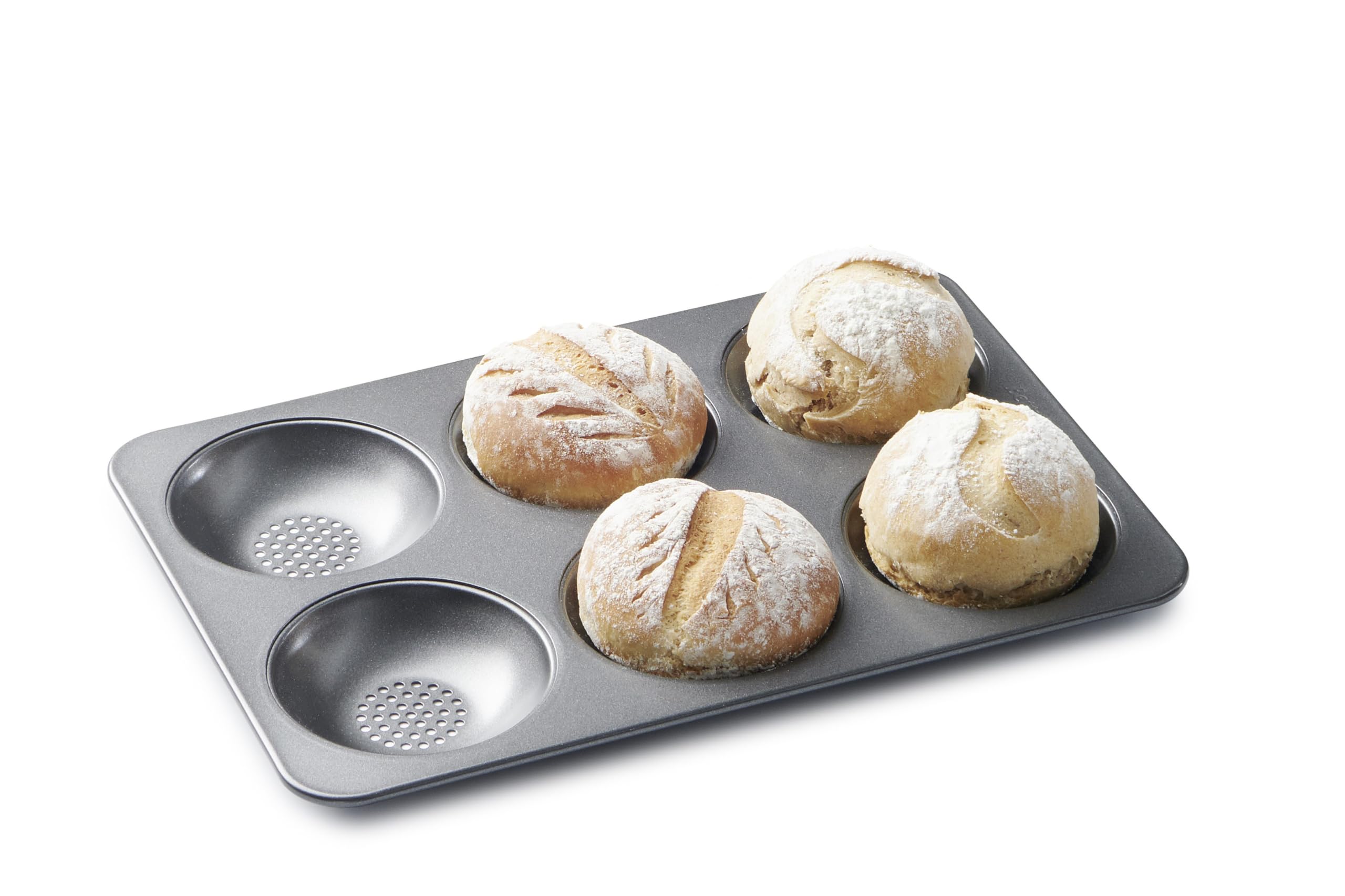 Betty Bossi Brötchen-Backset: Metall-Backform & Rezeptbuch mit 30 Rezepten für perfekt knusprige Brötchen – Brotbackform für 12 Stück – Backset für Anfänger & Profis – Antihaftbeschichtet & Hochwertig