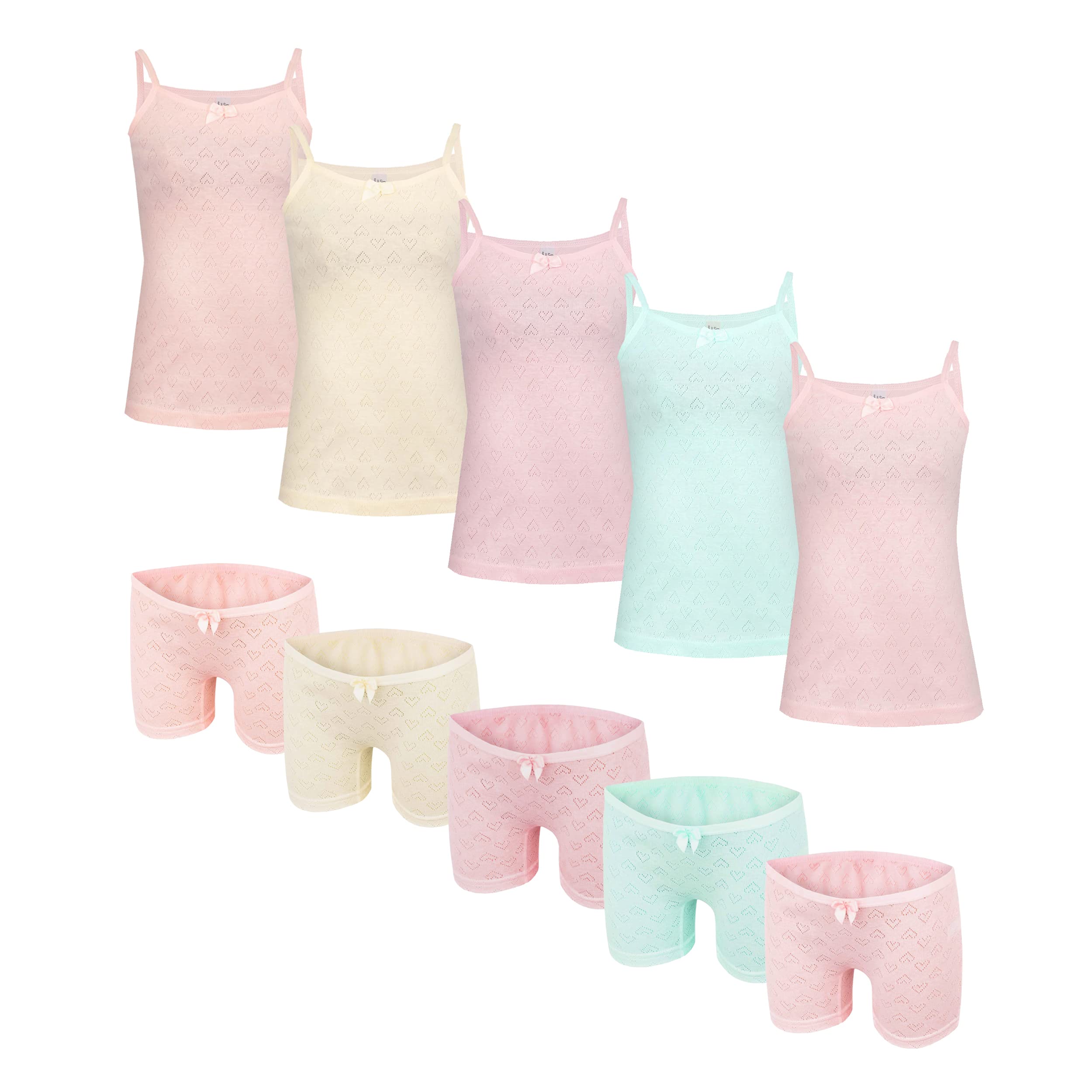 SAMILY Unterhemden Unterhosen Mädchen Set 10er Pack 100% Baumwolle Unterwäsche Tanktop Boxershorts Slips Spaghettiträger Gr. 134/140 9-10 Jahre