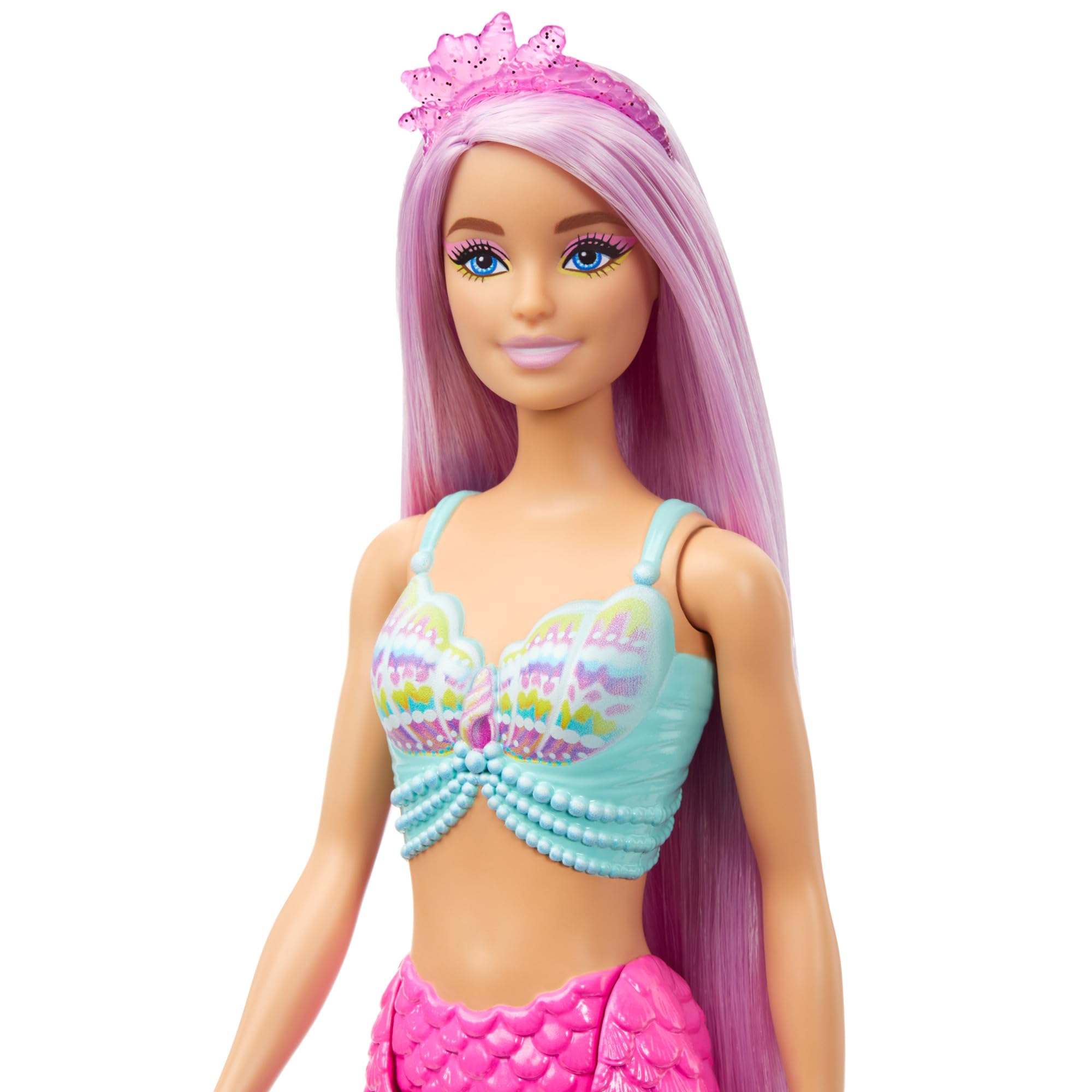 Barbie Syrenka Lalka Długie włosy (pastelowy róż, prawie 18 cm długości) + kolorowe akcesoria do stylizacji, takie jak opaska i spinki do włosów, HRR00