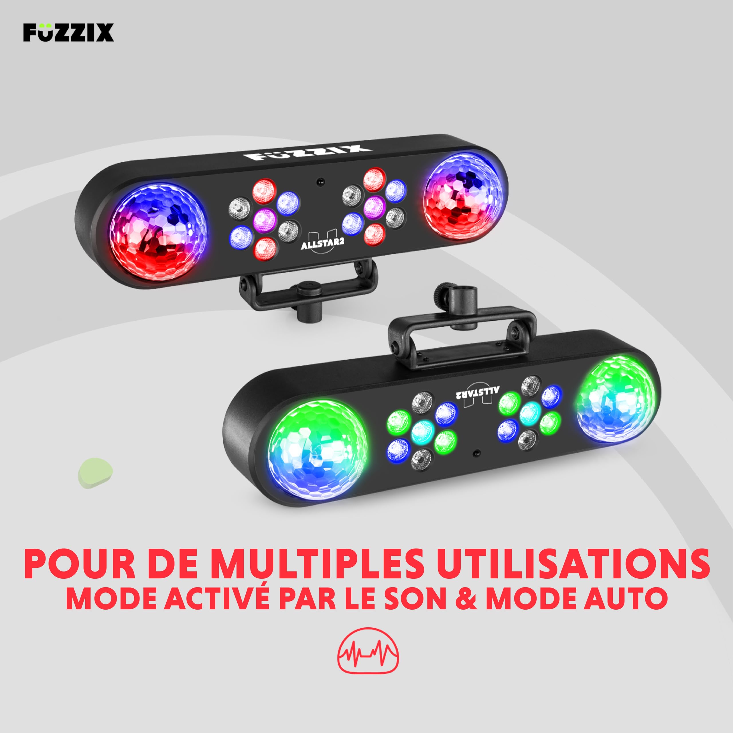 Fuzzix ALLSTAR2 Party Light PAR LED sur Trépied, Jeux de Lumière DJ, Hauteur 165cm Max, 2 Projecteurs Wash, 2 Jelly Balls, Mode Automatique ou Détection du Son, Idéal pour Animer vos Soirées