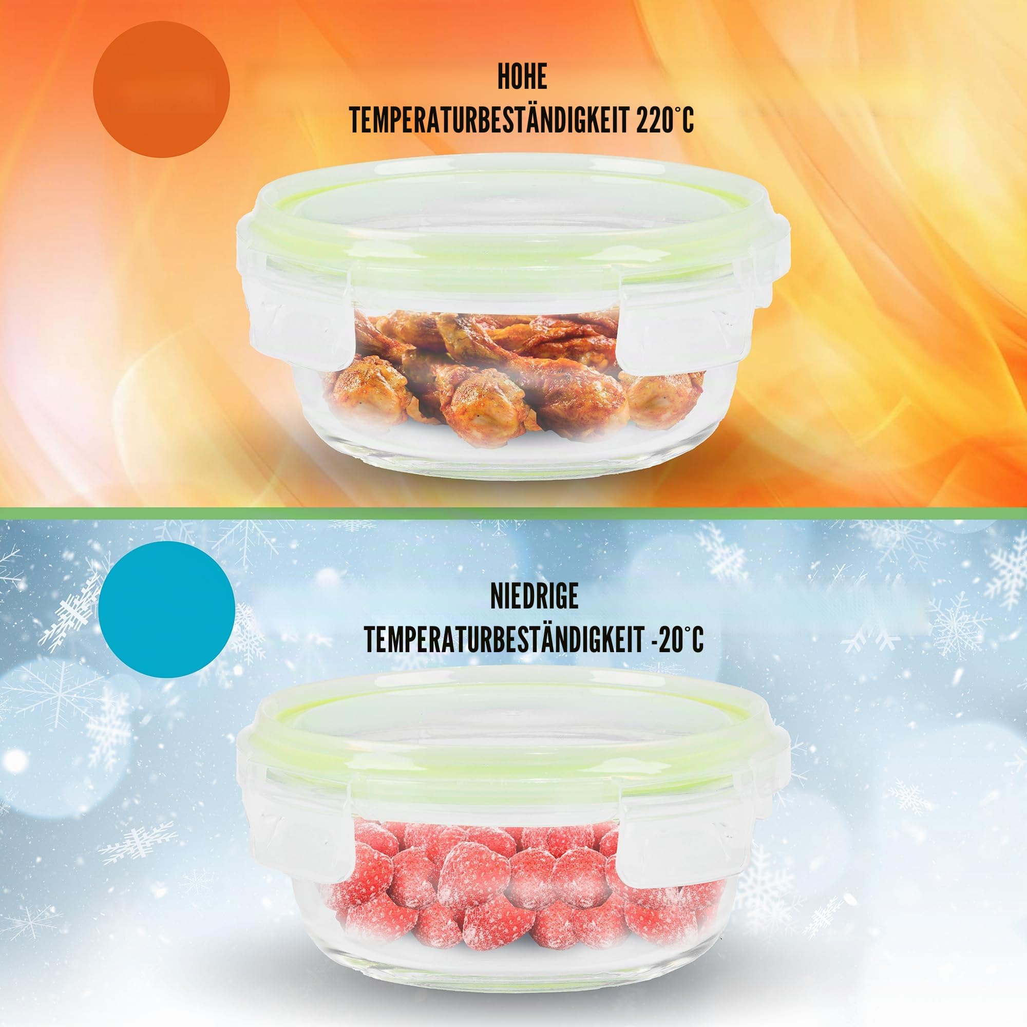 Frischhaltedosen Mit Deckel – Luftdichte Behälter Für Lebensmittel, Glas Schüssel Mit Deckel Set Sicher Für Mikrowelle Und Gefrierschrank | Meal Prep Boxen Glas (9 Behälter, Grün)