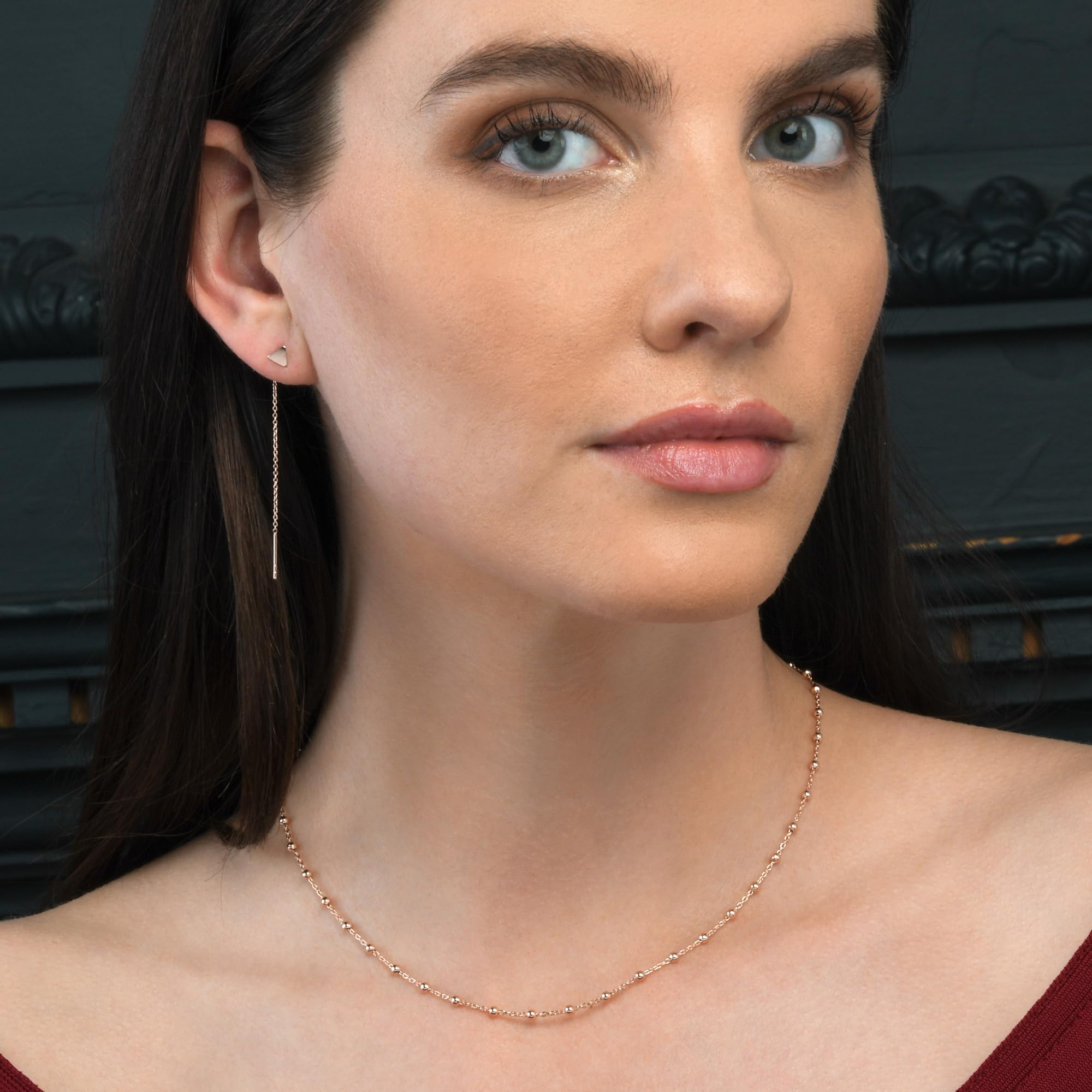 namana Delicado Collar de Cadena en Plata de Ley 925, Collares de Cadena de Bolas en Plata, Oro u Oro Rosa, Lindos Collares de Cadena con Pequeñas Cuentas Para Mujer