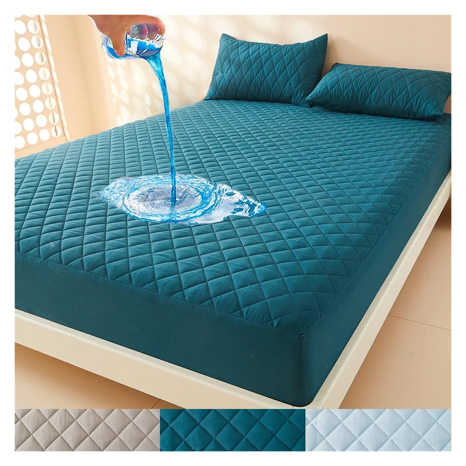 Cubre Colchon 1 Funda de colchón Gruesa Tela Transpirable, Impermeable, sábana Ajustable y (sin Almohada)(Light Blue,100x200x30cm)