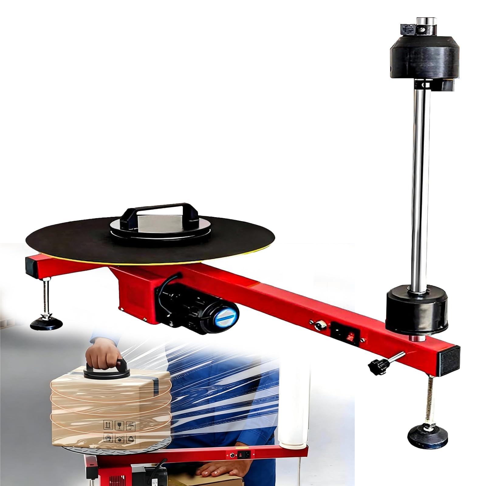 Kongqxiaa Electric Stretch Film Wrapping Machine, Table Top Pallet And Carton Wrapper With 40Cm Turntable, 30 Rpm Speed, Automatic Tension For Warehouse Packaging