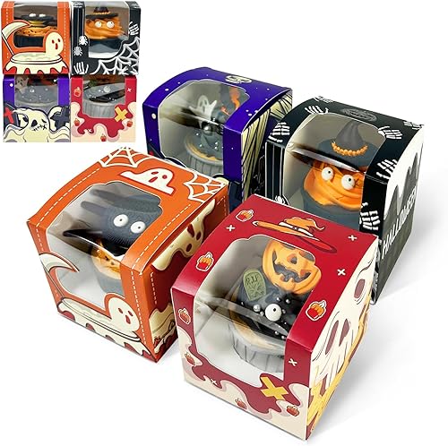 Cajas de panadería de Halloween con ventana de 3.5 x 3.5 x 3.5 pulgadas, mini cajas de galletas para panaderías de festivales, gruesas y resistentes
