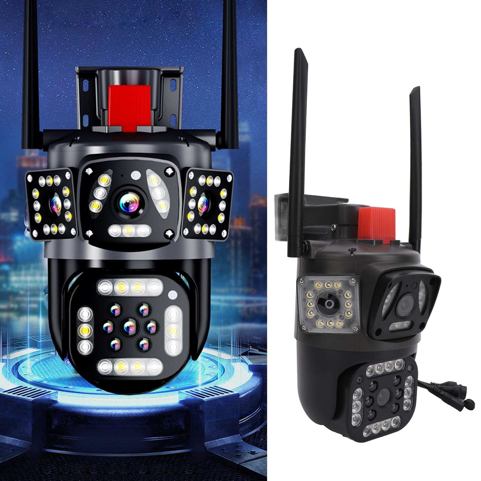 Kamera z Potrójnym Obiektywem, Kamera Bezpieczeństwa 8 MP 4K na Zewnątrz z Kolorowym Noktowizorem, Wykrywanie Ruchu AI, Kamera do Monitoringu Domu 2.4G WIFI (przepisy europejskie)