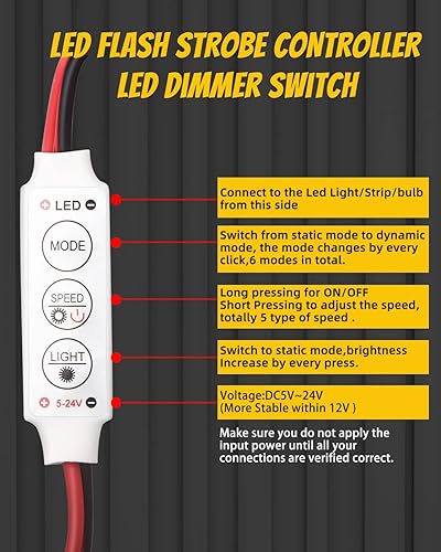Miniatura 5 de YM E-Bright Controlador estroboscópico LED para tira de luz LED módulo intermitente compatible con automóvil barco hogar CC 5 V  24 V paquete de 4