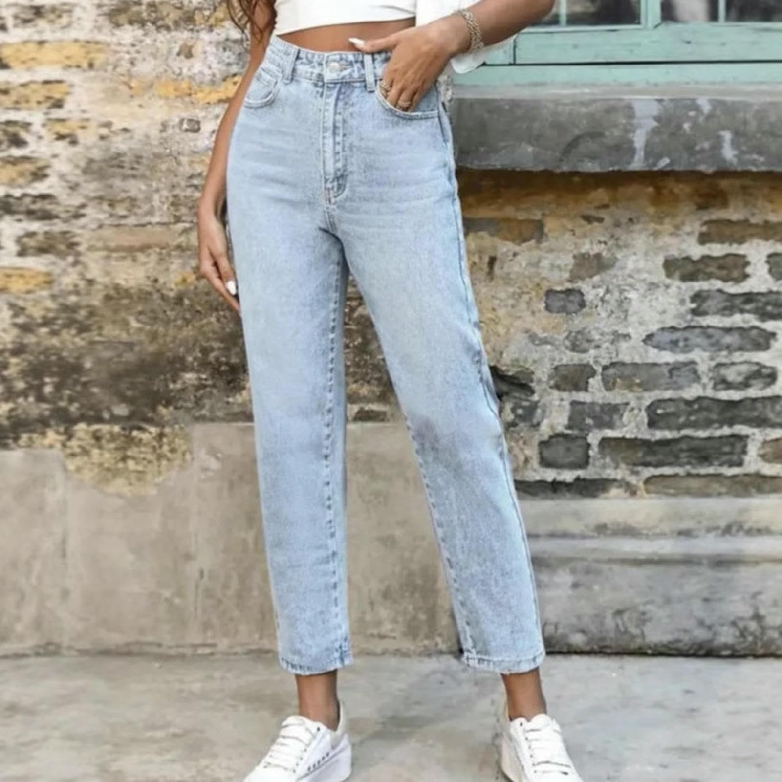 Jeans da Donna Stretti Casual Versatili Sembrano Sottili E alla Moda-Blu-XS