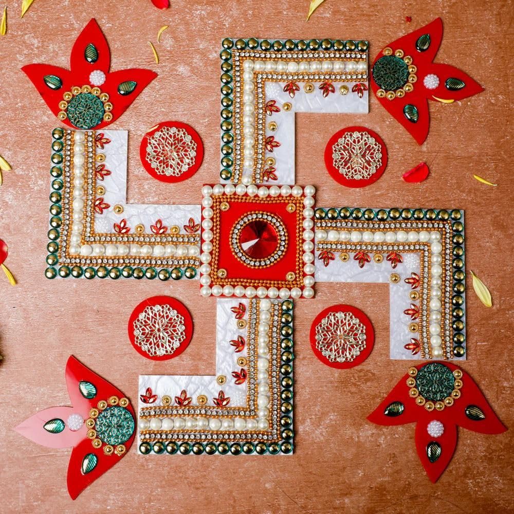 Swastik Rangoli, Indian Rangoli for Wall, Door Entrance, Floor & Table Decoration for Diwali, Pooja Room, Mandir & Traditional Festival Home Decor - 11 Inches (Pack of 1)