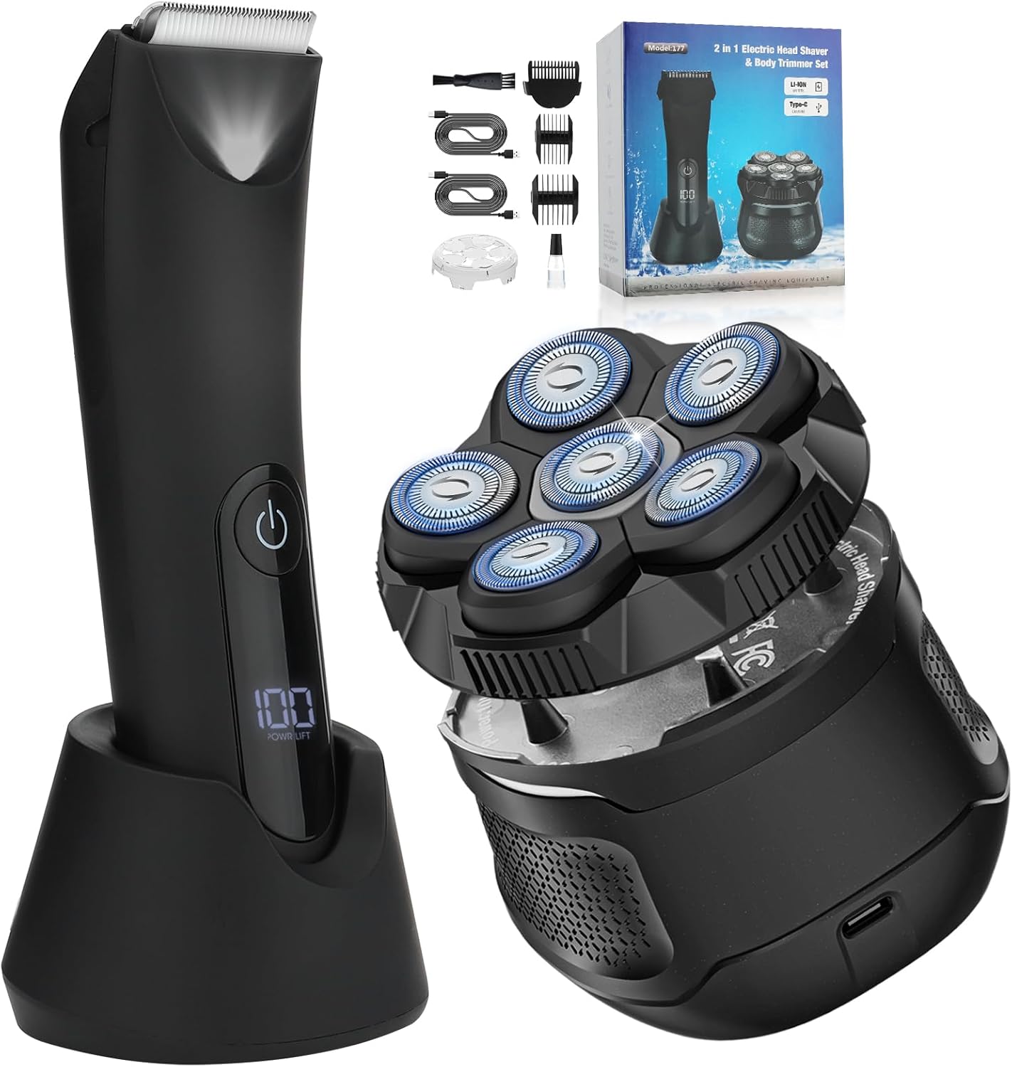 Head Shavers for Bald Men, Body Hair Trimmer for Men Manscape Groin and Ball Trimmer,2 in1 Body and Head Shaver Grooming Kit,IPX7 Waterproof Dry/Wet 6D Electric Razor for Bald with Type-C Charge Head Shavers for Bald Men, Body Hair Trimmer for Men Manscape Groin and Ball Trimmer,2 in1 Body and Head Shaver Grooming Kit,IPX7 Waterproof Dry/Wet 6D Electric Razor for Bald with Type-C Charge