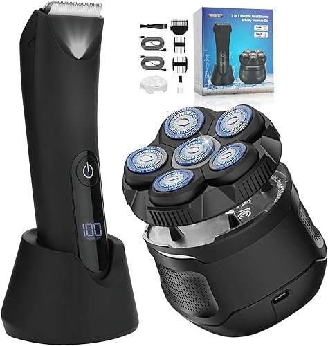 Afeitadoras de cabeza para hombres calvos, recortadora de vello corporal para hombres, recortadora de ingle y pelotas, kit de aseo 2 en 1 para