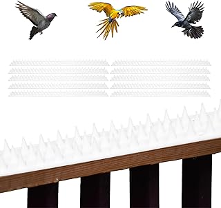 ASAB 10 Piece Anti Climb Fence Wall Spikes Garden Security 49.5 x 4.6cm Plastic Bird Spikes, Bird Squirrel Raccoon Cat Fox Pigeon Intruder Deterrent Spikes Cats Birds Repellent Deterrent (White)