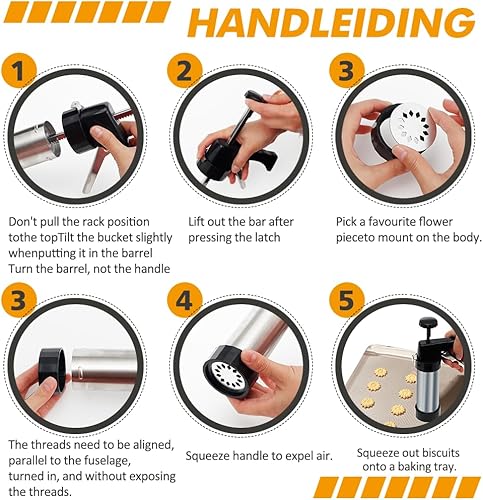 Miniatura 6 de Prensa de galletas de acero inoxidable, prensa de galletas para hornear, kit de pistola de prensa de galletas con 13 discos de galletas y 8 puntas