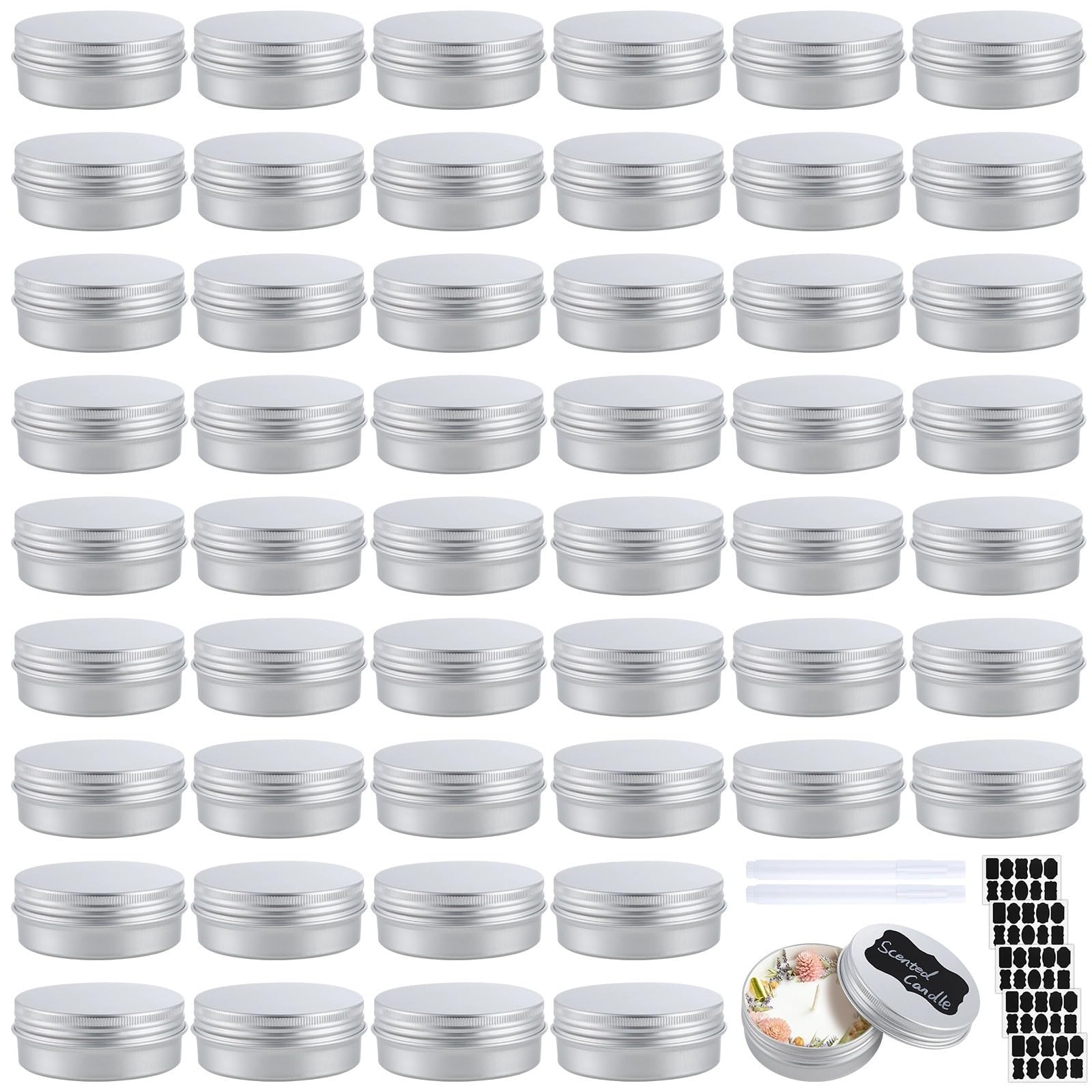 Aluminiumdosen mit Schraubdeckel, 60 ml, runde Metall-Aufbewahrungsbehälter für DIY-Projekte, Lotionen, Gewürze, Perlen, 50 Stück