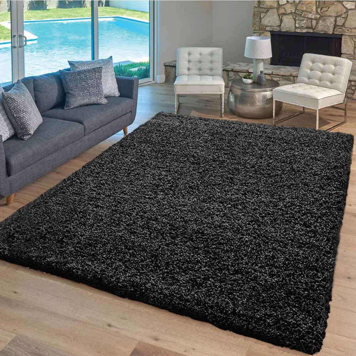 Tapis antidérapant de qualité supérieure grand tapis de salon noir 200x290