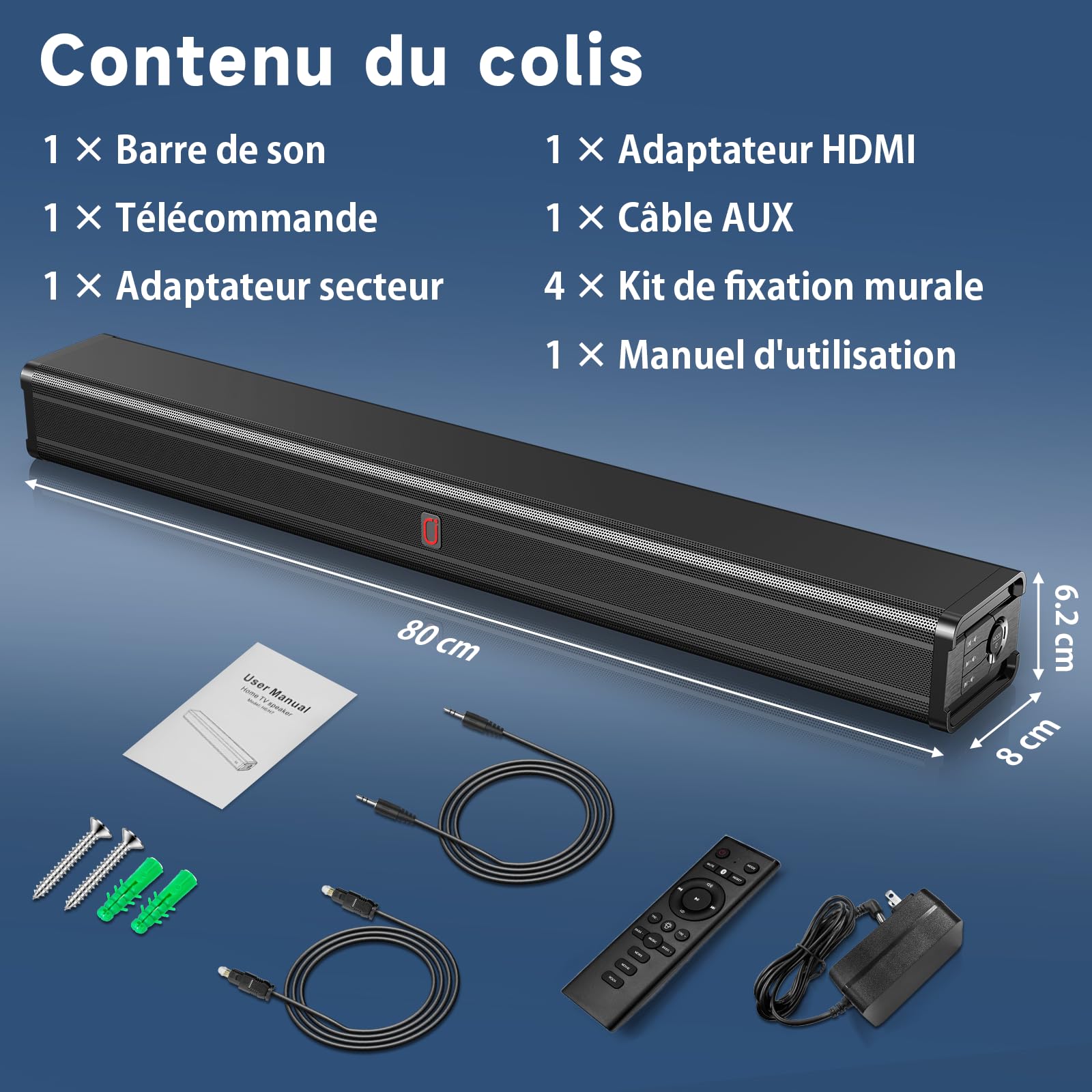 JYX Soundbar per dispositivi TV, 200 W, altoparlante TV con subwoofer integrato con dialogo chiaro e bassi profondi, sistema audio surround, 4 EQ, HDMI/ARC/Opt/Aux, BT 5.4 per home theater, film e