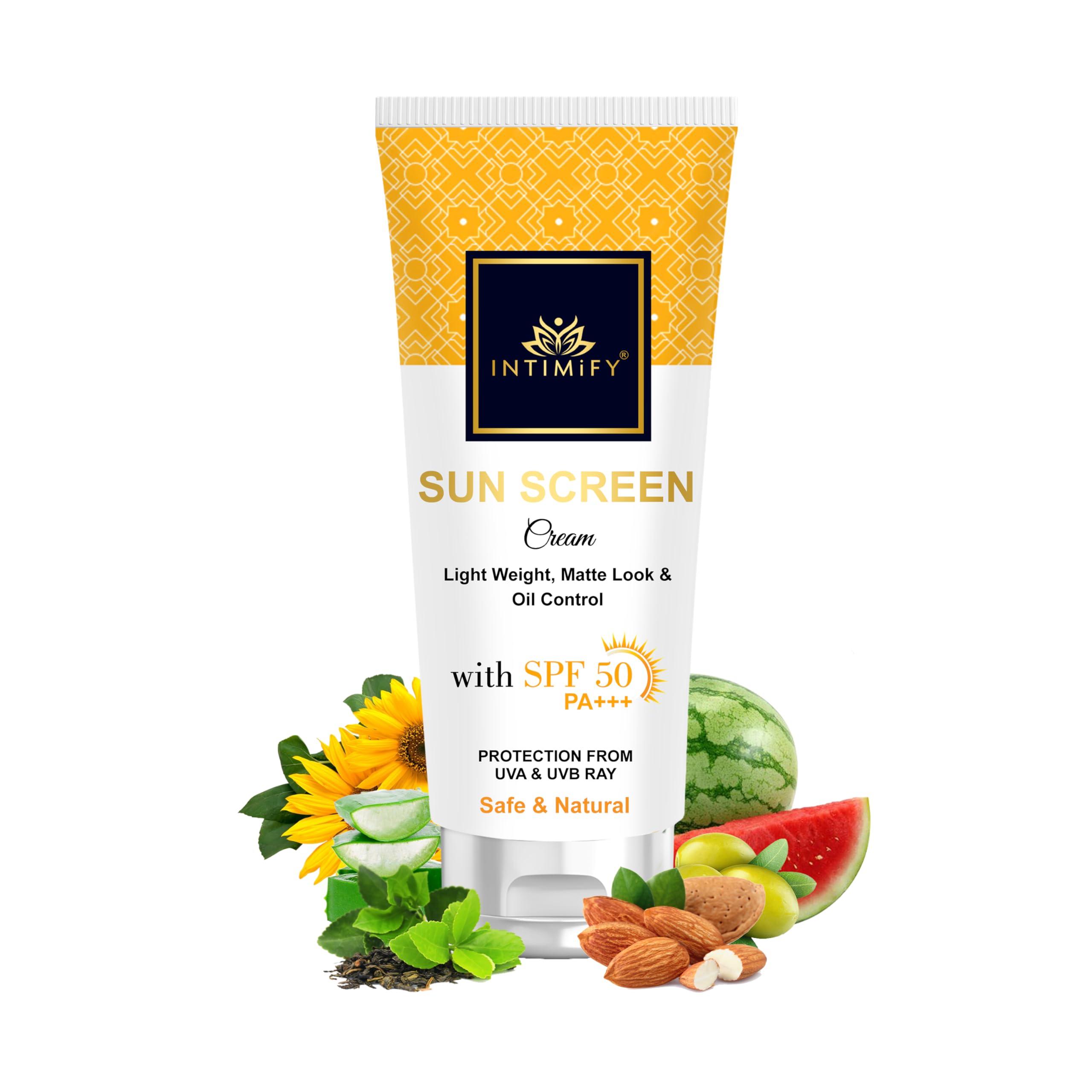 INTIMIFY Sunscreen SPF 50 PA++++ | UVA/UVB & Blue Light Protection | For Oily, Dry & Sensitive Skin | For Women & Men (50g)