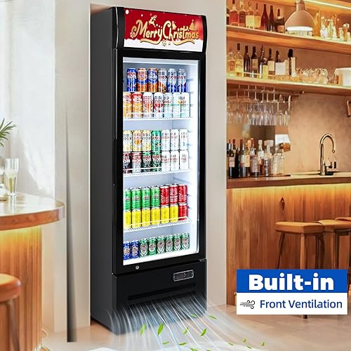 Miniatura 8 de Refrigeradores comerciales de 9 pies cúbicos verticales - Refrigerador de bebidas con puerta de vidrio con luz LED, estantes ajustables, ruedas de