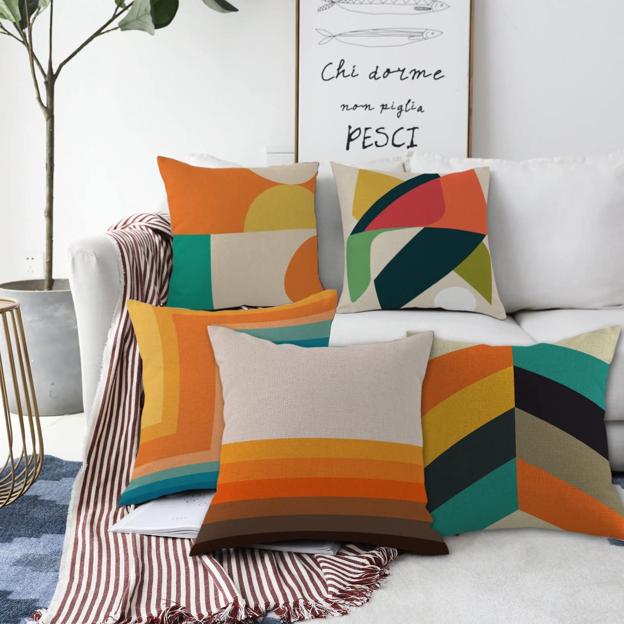 FABRIGAANZA Designer and Decorative Printed Square Cushion Cover Set of 5 Jute Throw Pillow Covers/Cases for Couch and Sofa & Chair for Home (20 x 20 inch or 50cm x 50cm) Multicolor-image-36