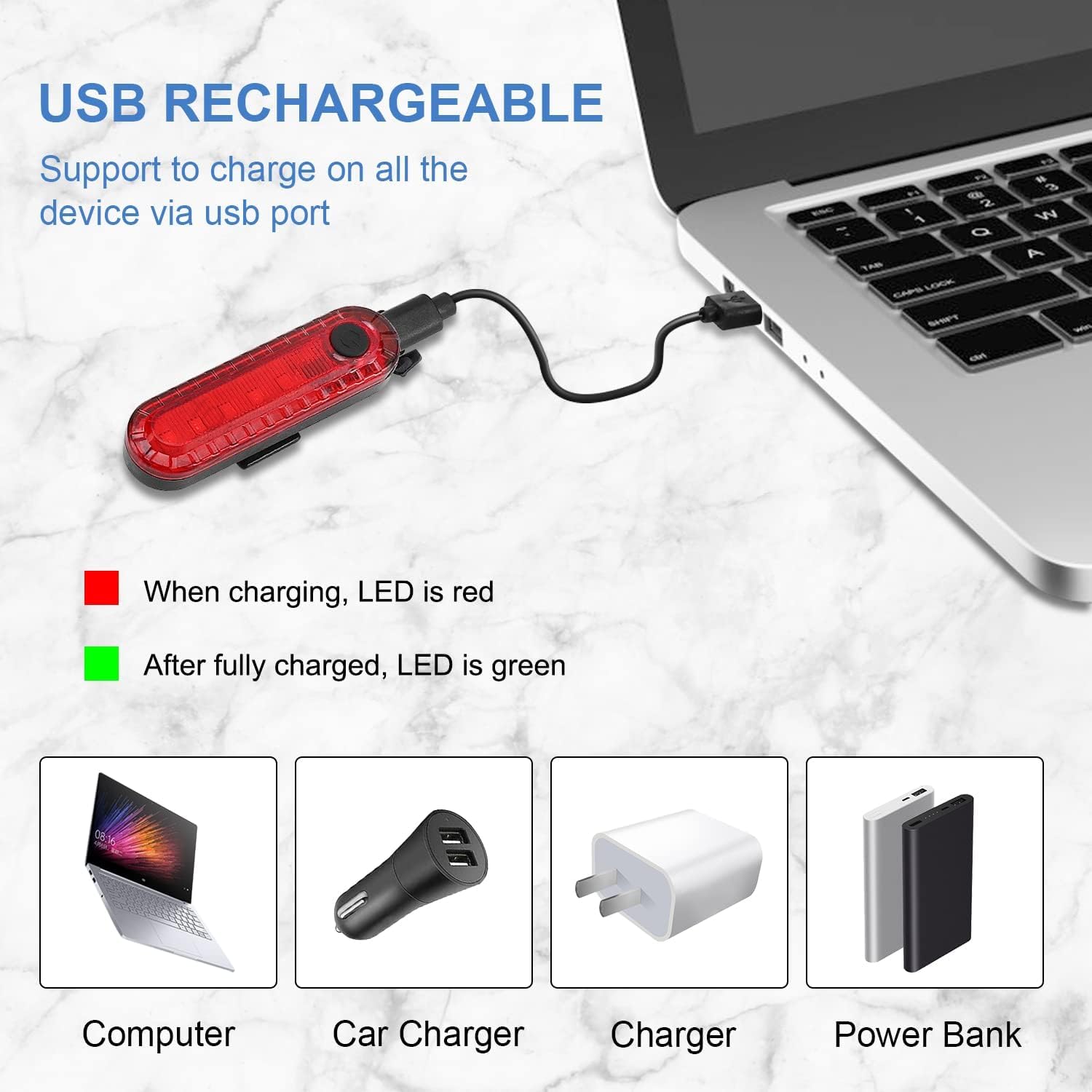2X 1200MAh LED Feu ArrièRe VéLo Feu ArrièRe Rechargeable VéLo