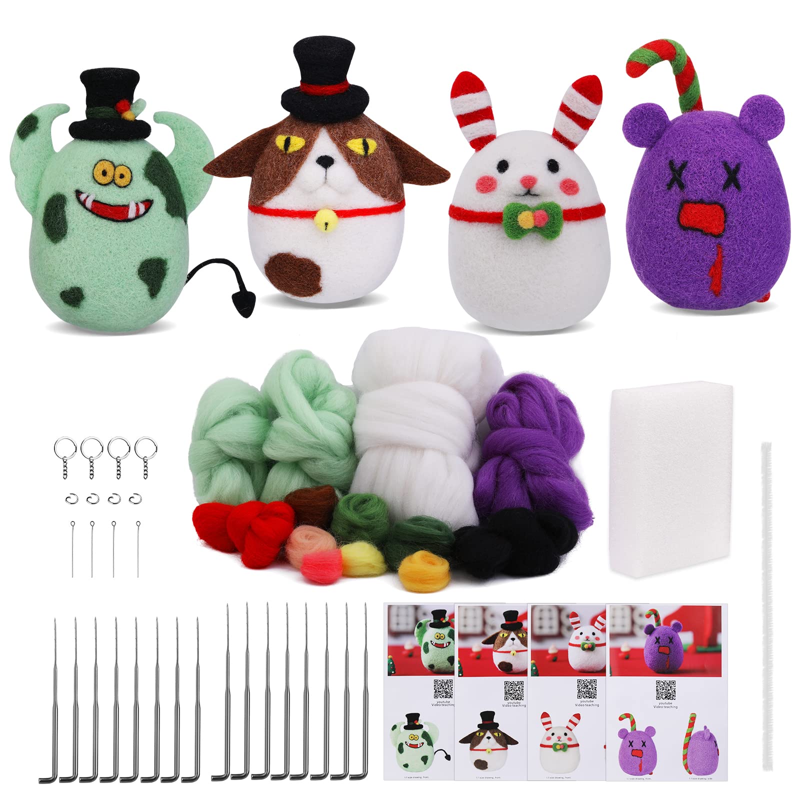 QMNNMA Needle Felting Starter Kit, Christmas Needle Felting Set, DIY Needle Felting Dolls with Basic Felt Tools and Instruction for Beginners and Christmas Festival Crafts（4 Styles）