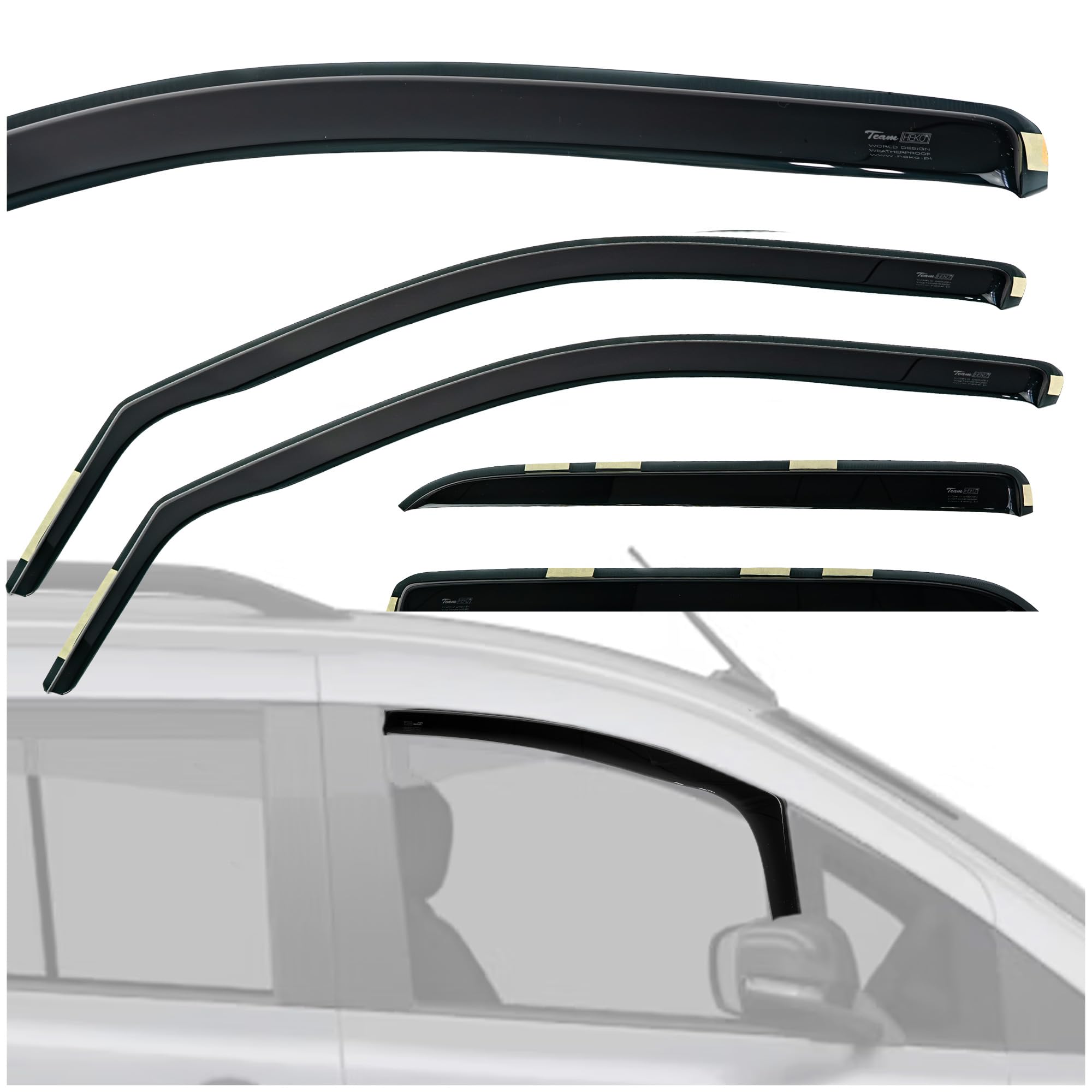 HEKO - Kompatibel mit Dodge RAM 1500 Pick-up 2009-2018; Seitenscheiben-Windabweiser; 4 STK.; Regenabweiser, Windabweiser, Getönt, Stromlinienförmig; Einfache Montage; Schutz vor Wind und Regen