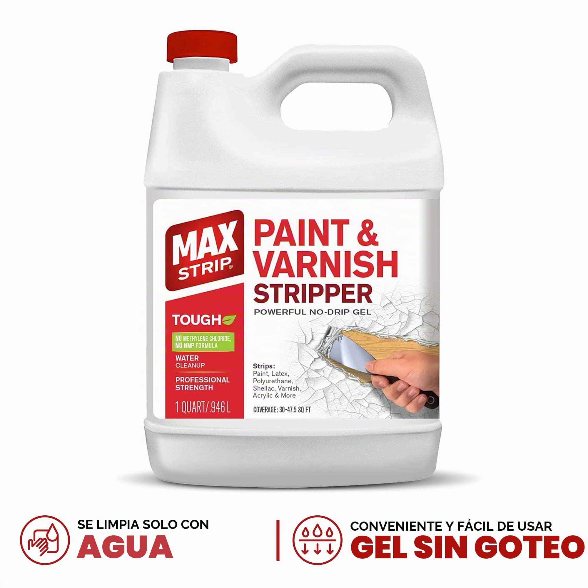 Max Strip Decapante de pintura y barniz de 32 onzas – Decapante de pintura para múltiples capas de pinturas acrílicas, látex, aceite y a base de agua, barnices. Para madera, metal, mampostería, yeso