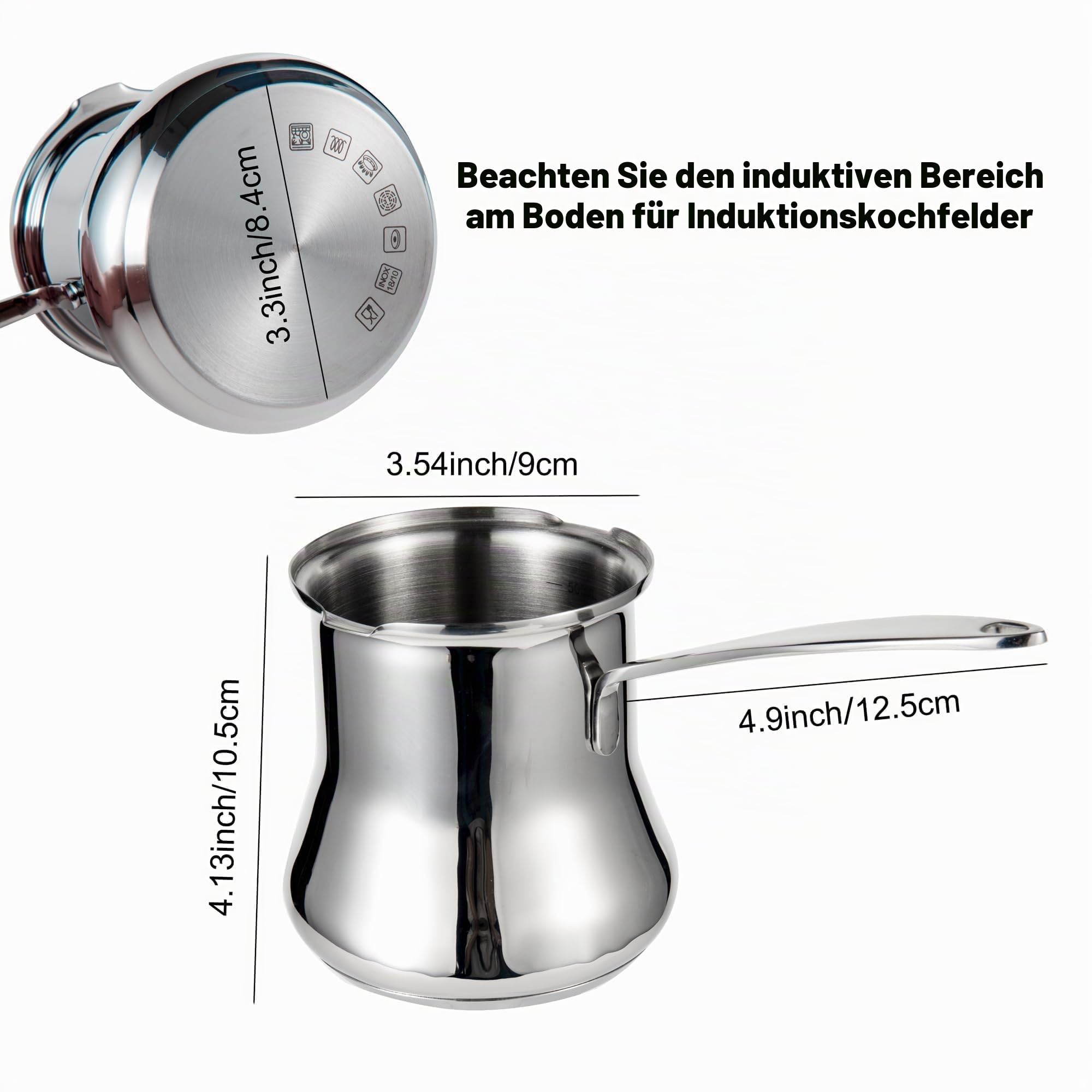 IMEEA Türkische Kaffeekanne Arabische Kaffee Pot Mokkakanne 18/10 Edelstahl Griechische Kaffeekanne Türkische Kaffeemaschine (500ml)