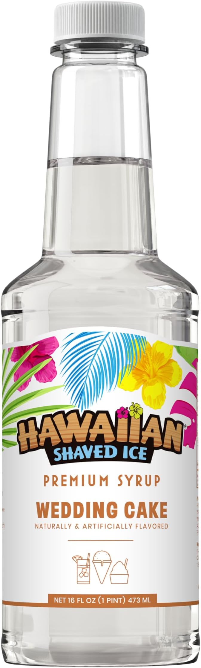 Hawaiian Shaved Ice Wedding Cake Syrup - Nut Soy Dairy Free - Flavor Fluffy & Crunchy Snow Cones - Shelf Stable - Makes 8 Servings - 16 ounces