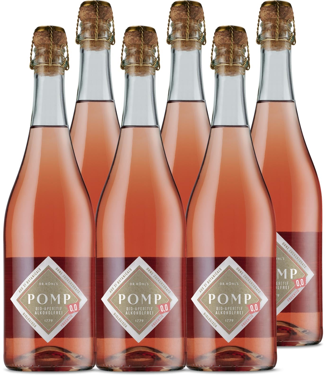 POMP 0,0 – Bio Aperitif alkoholfrei – Fruchtig – 6 x 0,75 l – beerig-spritziger Gourmet-Aperitif – ohne Alkohol, Sulfite & Zuckerzusatz – DR. HÖHL’S seit 1779
