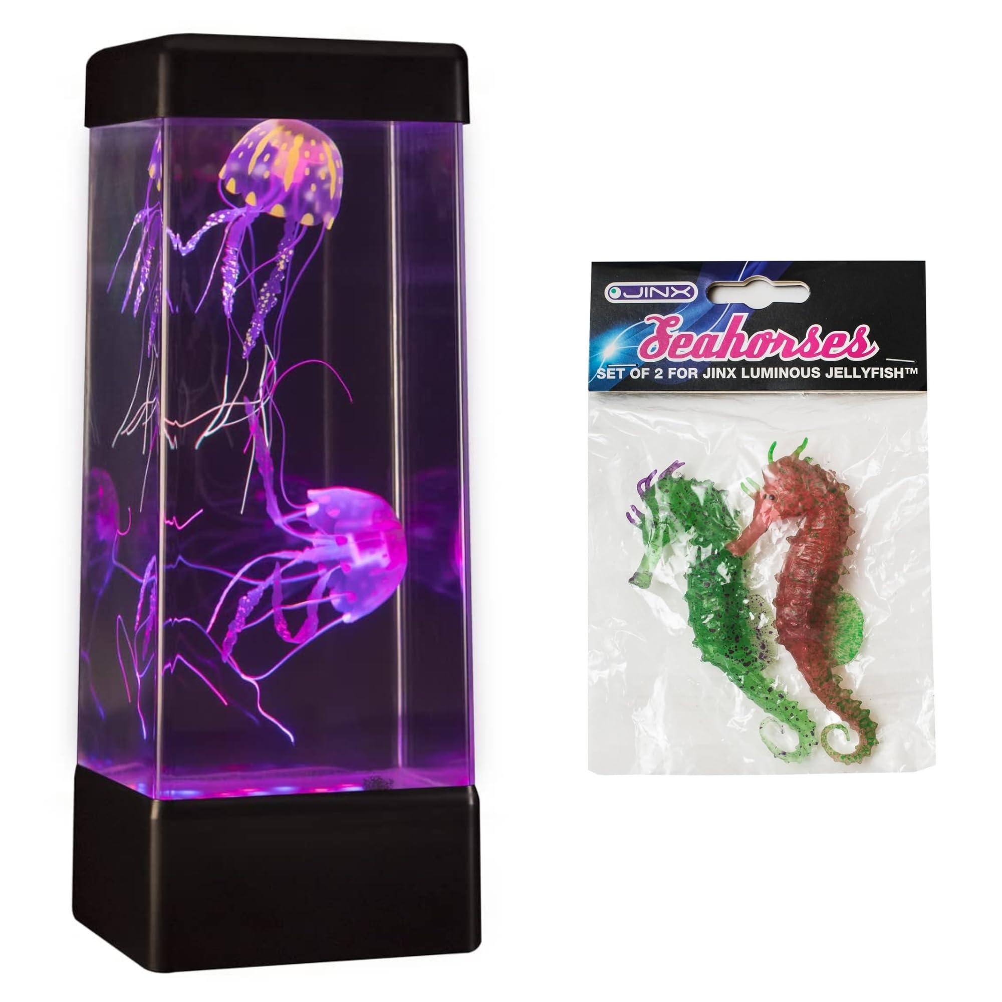 Jinx Luminous Jellyfish Black Lava Lamp With Seahorses - Jelly Fish Lamp With 18 Colour Leds, High-Performance Pump & 24/7 Quiet Operation - Aquarium Night Light - Lamps For Home, Office, Gift - Usb Version