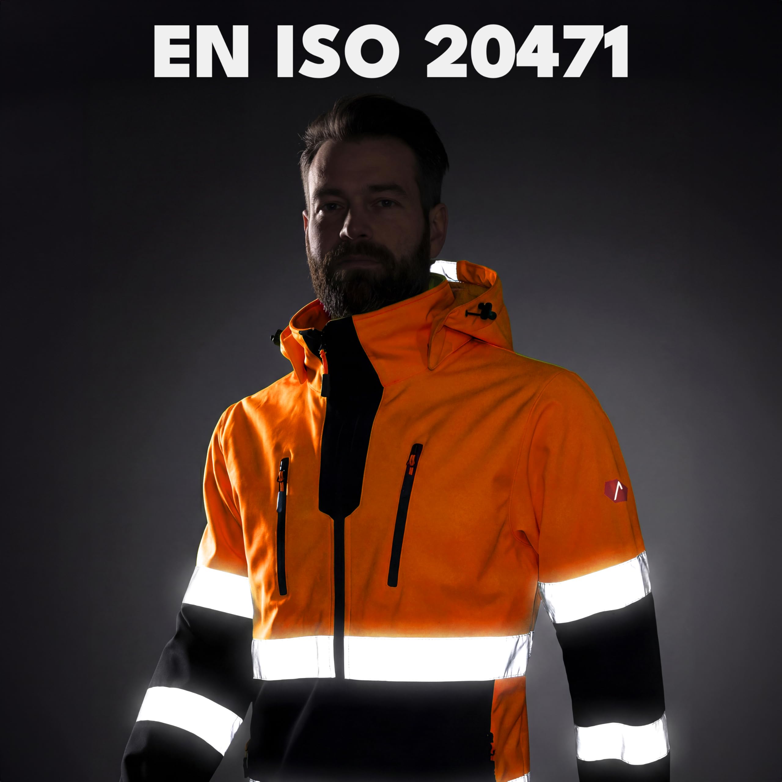 ACE Neon Chaqueta de alta visibilidad: resistente chaqueta softshell de advertencia con reflectores y capucha desmontable - EN ISO 20471 - Naranja