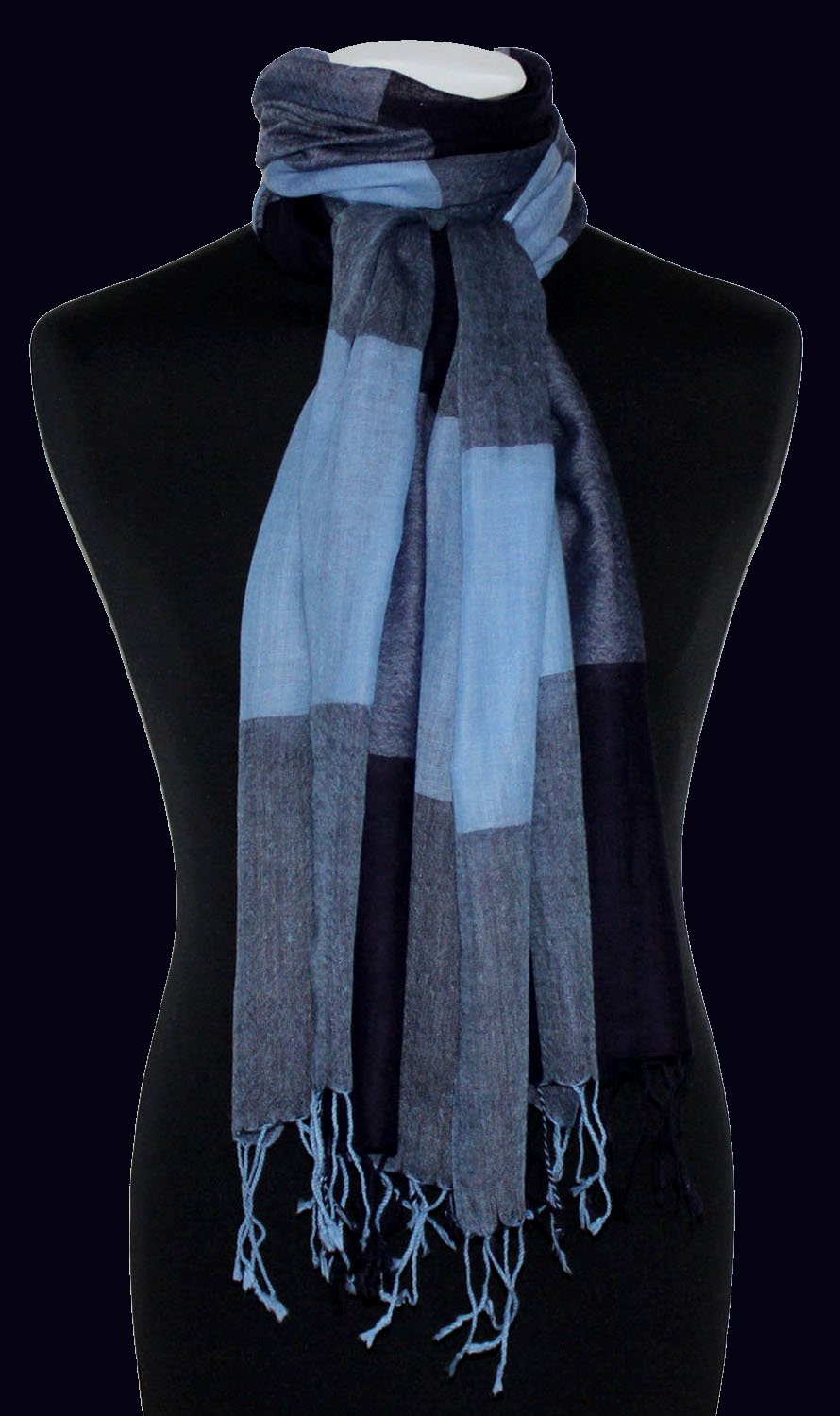 Lorenzo Cana Damski szal Pashmina szal 50% kaszmir 50% wełna etola chusta chusta do koperty Uni szal damski szalik damski niebieski odcienie 78468, Jasnoniebieski, granatowy, 70 x 200 cm
