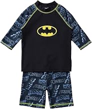 DC Comics Boys Kids Batman Swim Set, 2 Piece Set comprising Short Sleeve Top and Trunks, Black, Age 4-10 Years