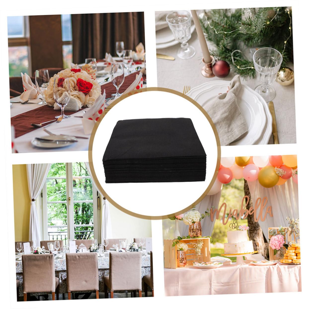 LABRIMP 100 Serviettes de Table en Papier Noir, Épaisses et Absorbantes, pour Fêtes et Réceptions, Usage Élégant