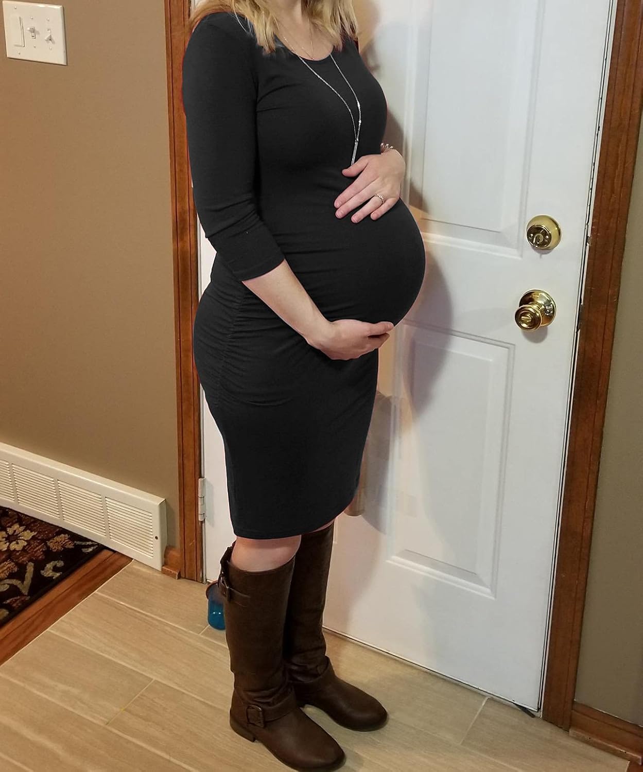 Peauty Maternity Bodycon Dress Fall Baby Shower Dress 3/4 Sleeve Maternity Clothes (S-2XL) - Image 2