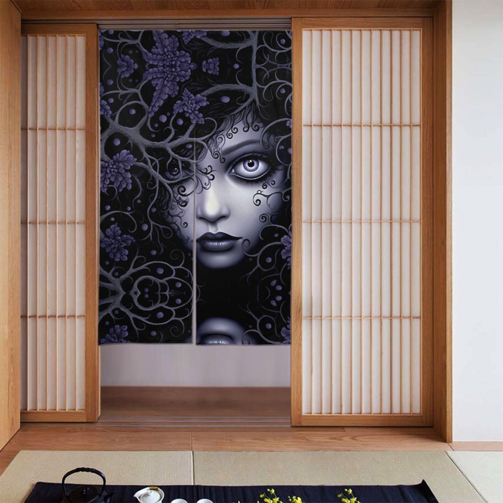 Rideaux occultants gothiques lot de 2 violets et noirs 142x86 cm pour chambre