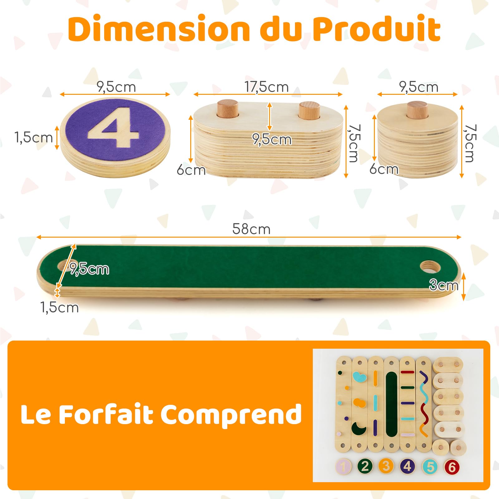 GOPLUS Poutre d'Equilibre Enfants, Poutre d'Equilibre Montessori Bois avec Tremplins, Double Face, Combinaison Libre, Parcours d'Obstacles pour Enfants 1 Ans,Charge 60KG Multicolore